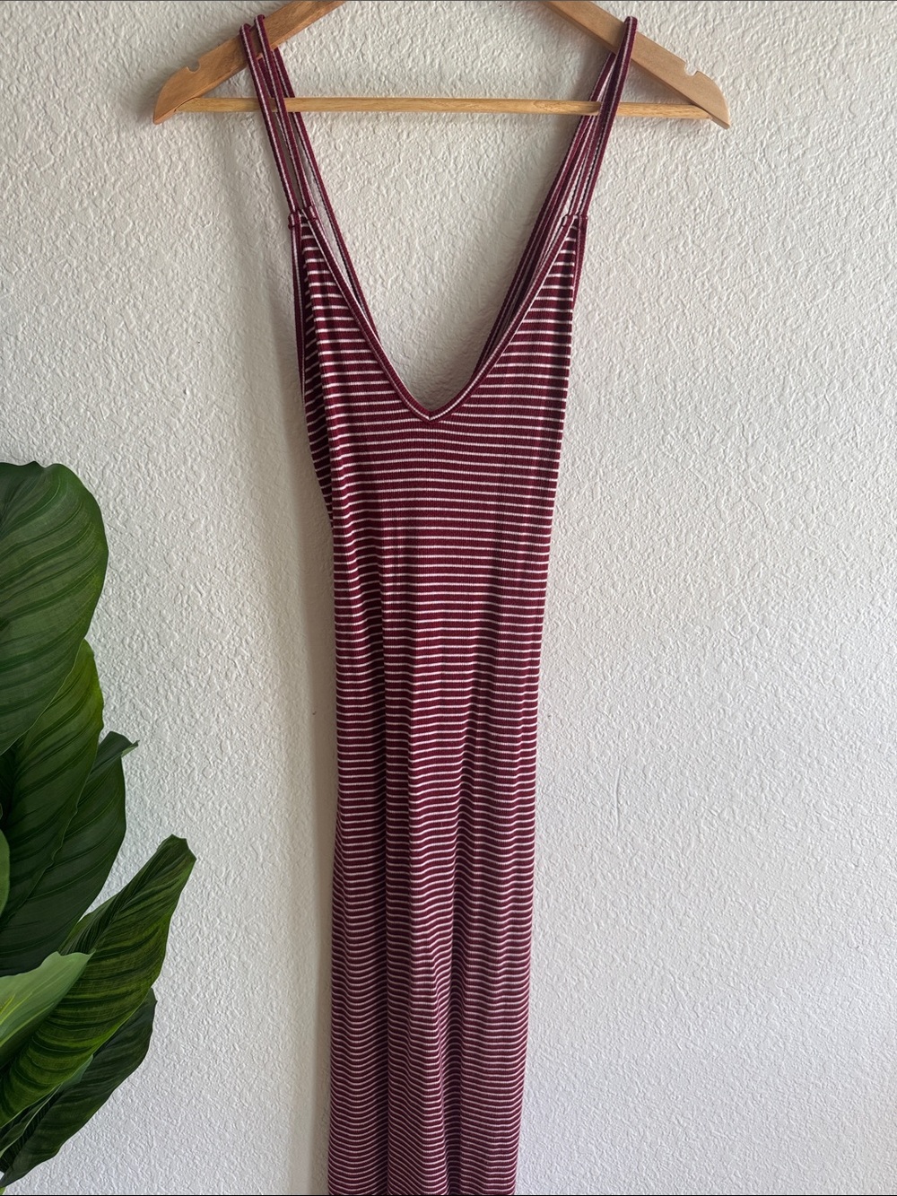 Heart & Hips Burgundy and White Striped Form Fitting Maxi Dress